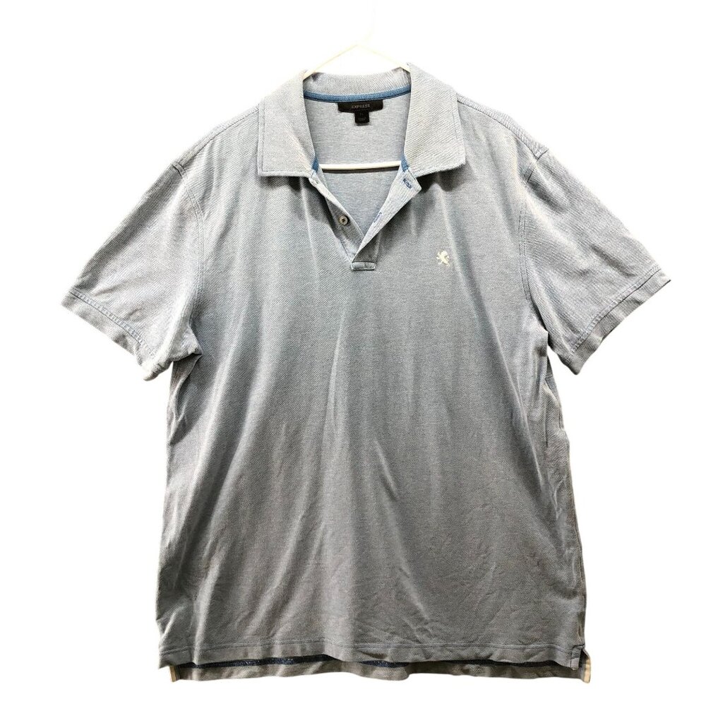 Express‎ Short Sleeve Polo Shirt Mens XL Light Blue Cotton Embroidered Logo